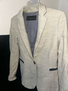 Zara Men's Cream Blazer - Single Button Tailored Jacket